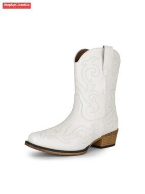 Faux Leather Western Ankle Boots Embroidered Square Toe Booties